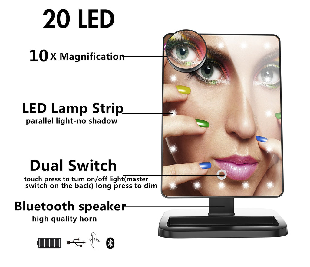 3-in-1 LED Makeup Mirror with Bluetooth Speaker & 10X Magnifier