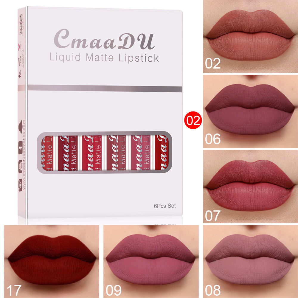 6 Boxes Matte Waterproof Lipstick Set — Non-Stick Cup, Long-Lasting Lip Gloss