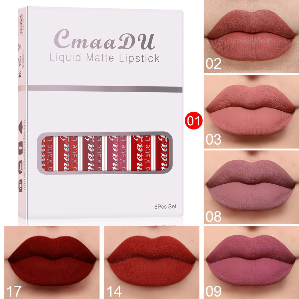 6 Boxes Matte Waterproof Lipstick Set — Non-Stick Cup, Long-Lasting Lip Gloss